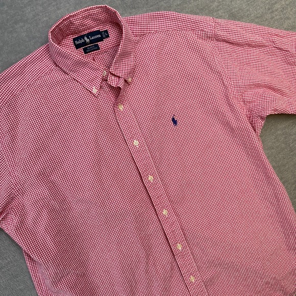VTG Polo Ralph Lauren Shirt Mens Large Red Gingham Check Seersucker Button Down - Picture 1 of 10
